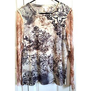Chico's L (2) - Multicolor Long Lace Sleeve Rhinestone Top WhimseyGoth